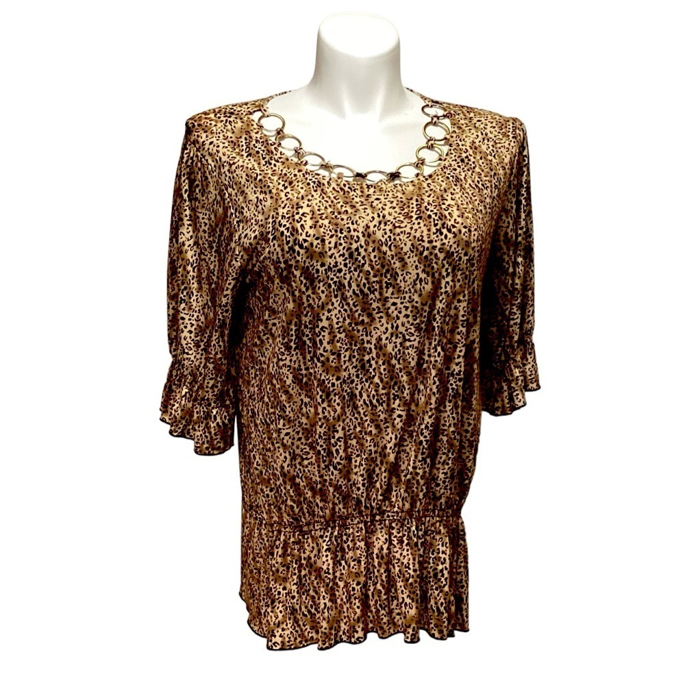 Dressbarn Women's Leopard Print Elbow Sleeves Blouse